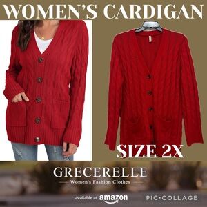 GRECERELLE Women's Long Sleeve Open Front Button Down Cardigan Sweater Size 2X